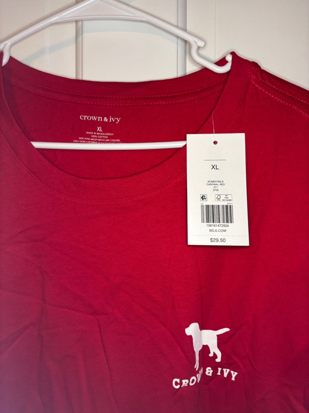 crown & ivy Red Tee with White Dog Logo